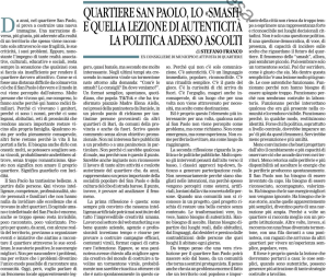 Articolo integrale pubblicato su La Gazzetta del Mezzogiorno sul quartiere San Paolo, lo smash e la lezione di autenticità per la politica
