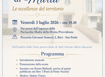 Locandina dell’evento Il cuore pulsante di Maria – Le eccellenze del territorio, organizzato presso la Parrocchia Madre della Divina Provvidenza di Bari San Paolo
