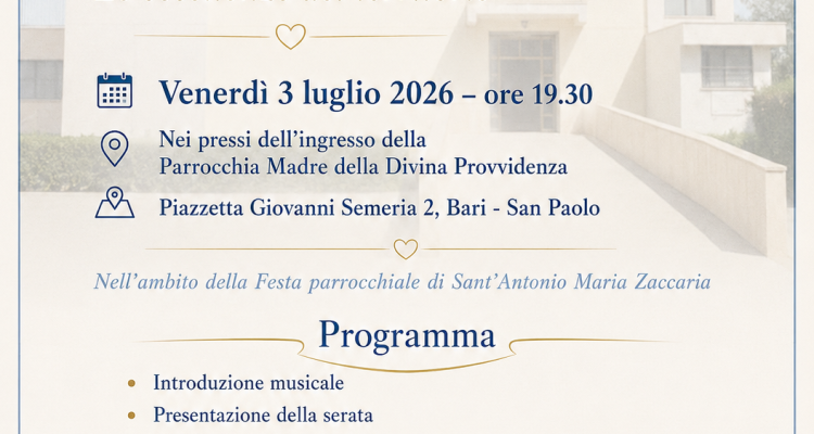 Locandina dell’evento Il cuore pulsante di Maria – Le eccellenze del territorio, organizzato presso la Parrocchia Madre della Divina Provvidenza di Bari San Paolo